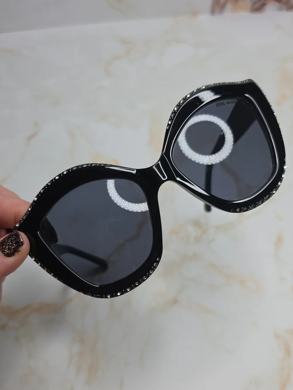 Steve Madden Black Crystal-Trim Cat Eye Sunglasses